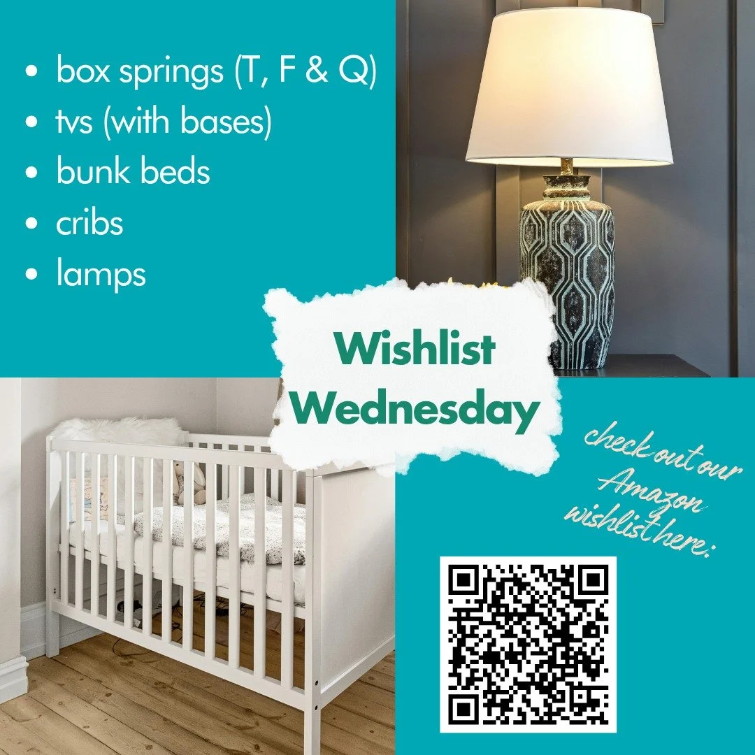 💛 Last Wishilst Wednesday of March 💛

This week at the Humble Design Chicago Warehouse, we are in need of box springs (T, F &amp; Q), televisions (with bases/legs), bunk beds, cribs and lamps. See below for pick-up and drop-off information, or shop