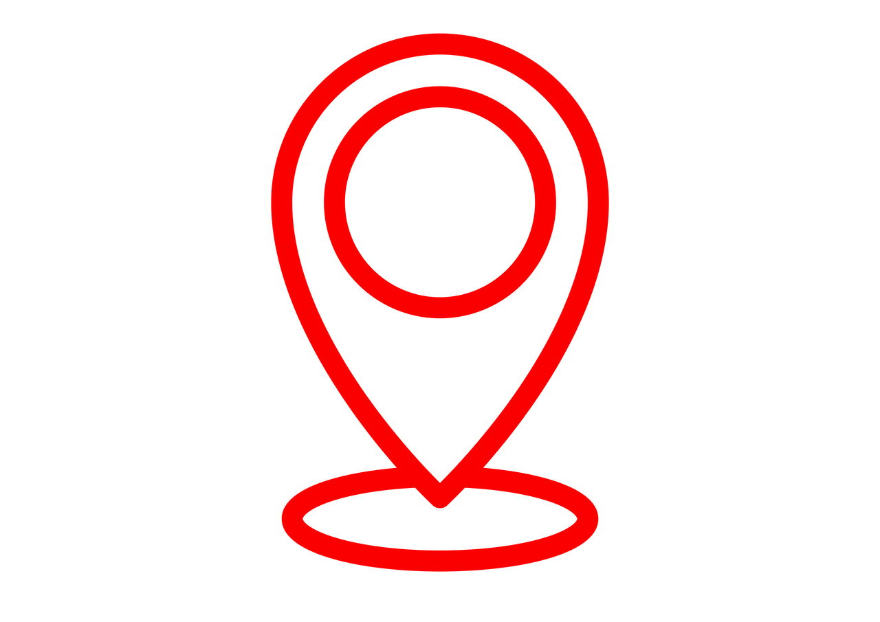 Red location pin icon on a black background.