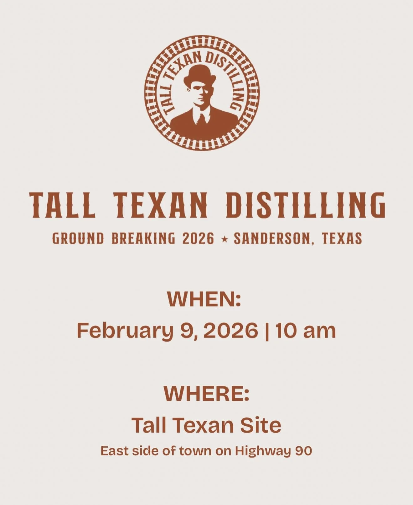 We are so excited to announce that we are breaking ground for the Tasting Room this upcoming Monday! 🎉

We welcome all to join and to celebrate this big day for us and for Sanderson! 

#talltexan #talltexandistilling #sandersontexas