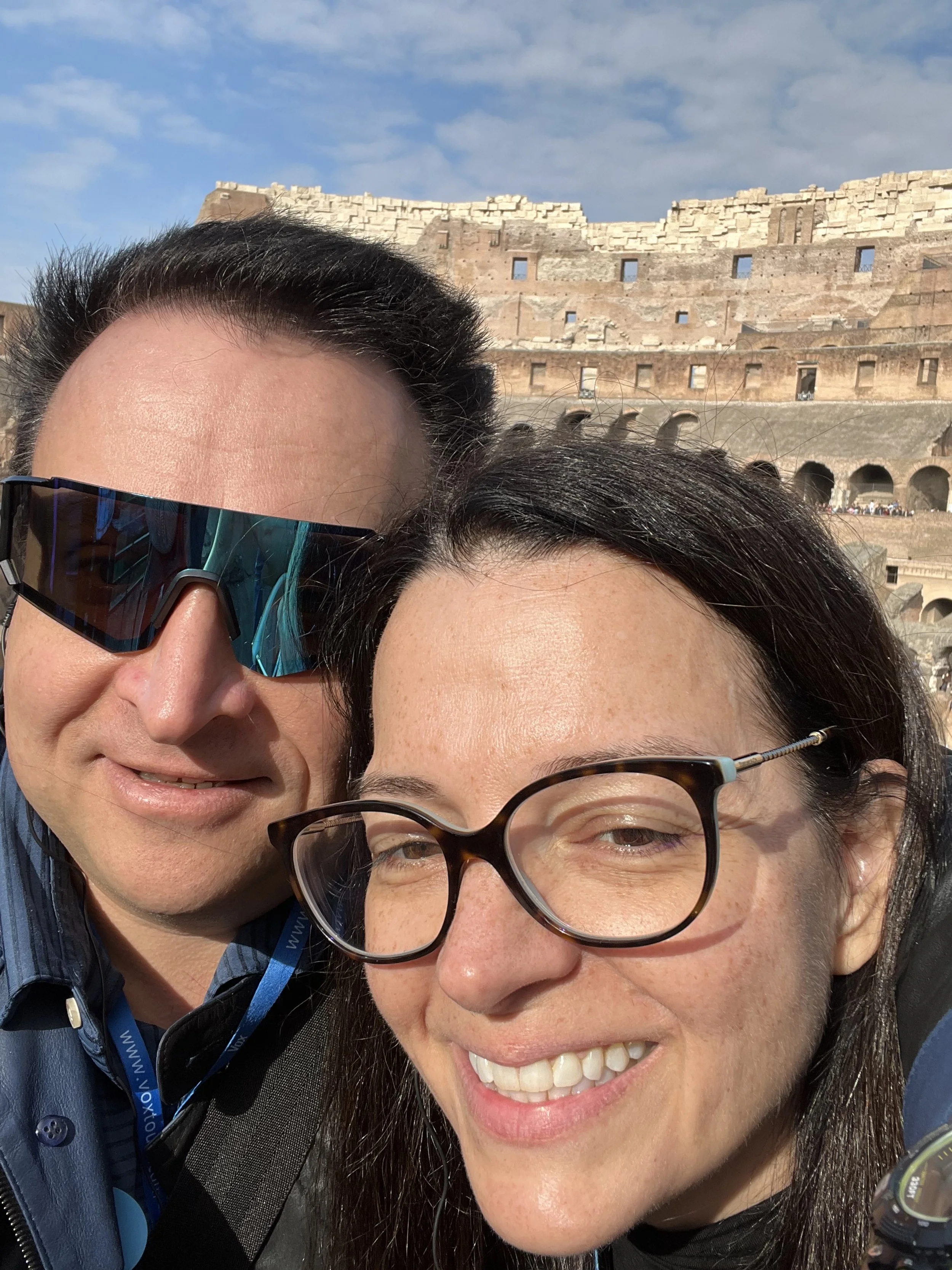 TRICRAFT CEO husband and wife Angela Renne Cross Italian development headquarters team Colosseum in Rome, Italy, Venice, Italy.