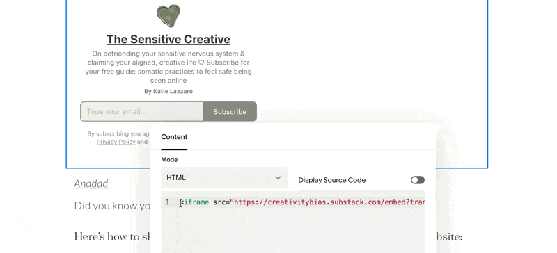 How to center the Substack embed html code on Squarespace
