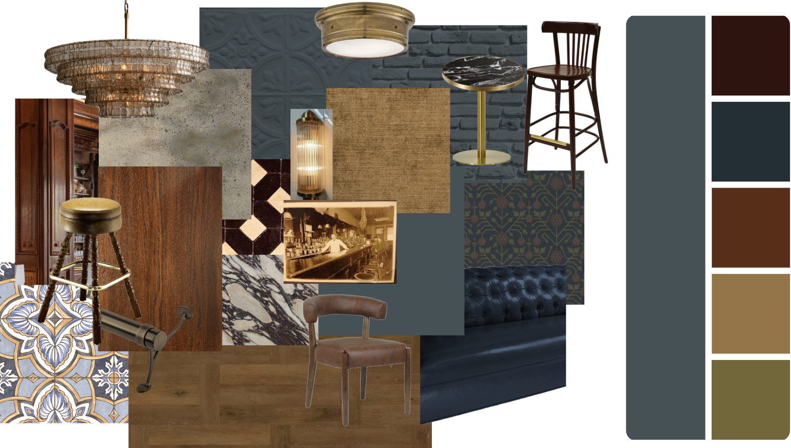 Speakeasy-style lighting and vintage furniture in early 1900s Wilmette building