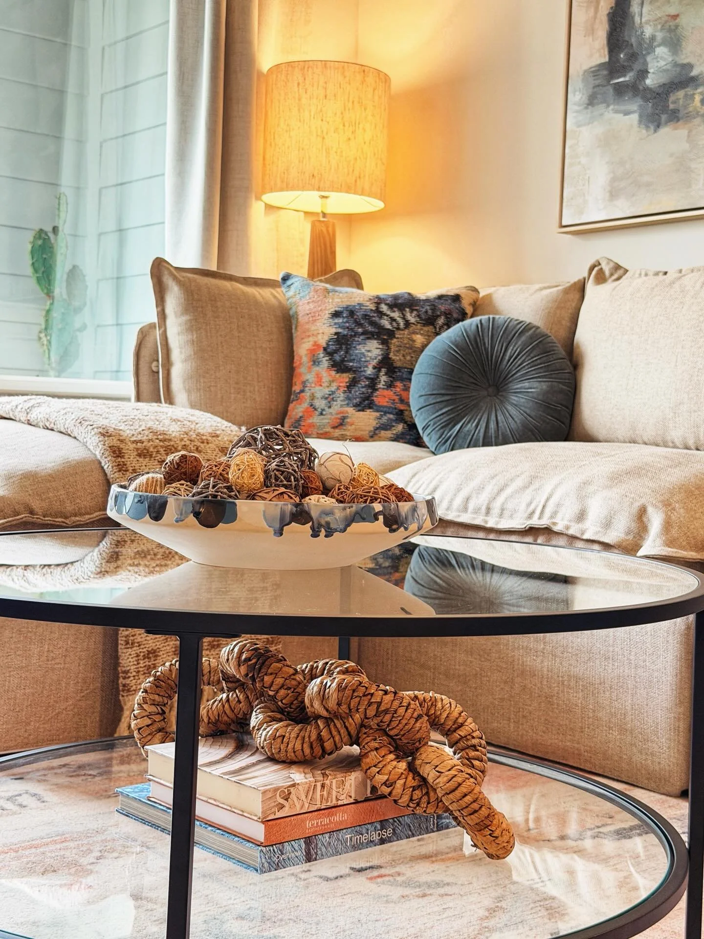 Our latest staging refresh for the model unit living room at The Daley at Shady Grove 🌻

It&rsquo;s light, bright, and full of character. Natural textures, warm tones, and fresh pops of color bring the Shady Grove concept to life.