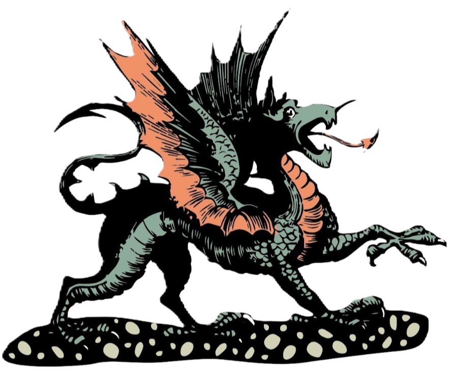 mythical dragon as a branded image for Noble Twist Taphouse in Saugatuck, MI serving pizza, craft beer and locally-sourced cocktails, salads, gelato.