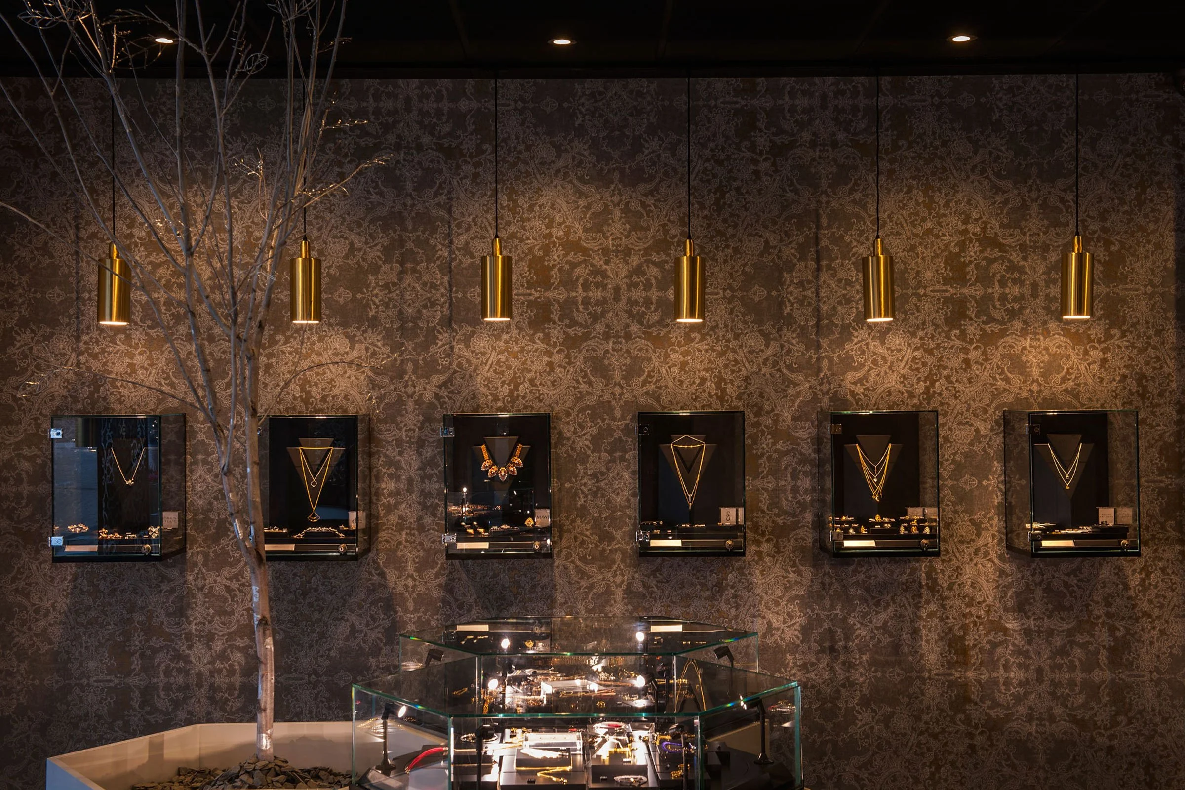 A feature wall in a retail jewellery store