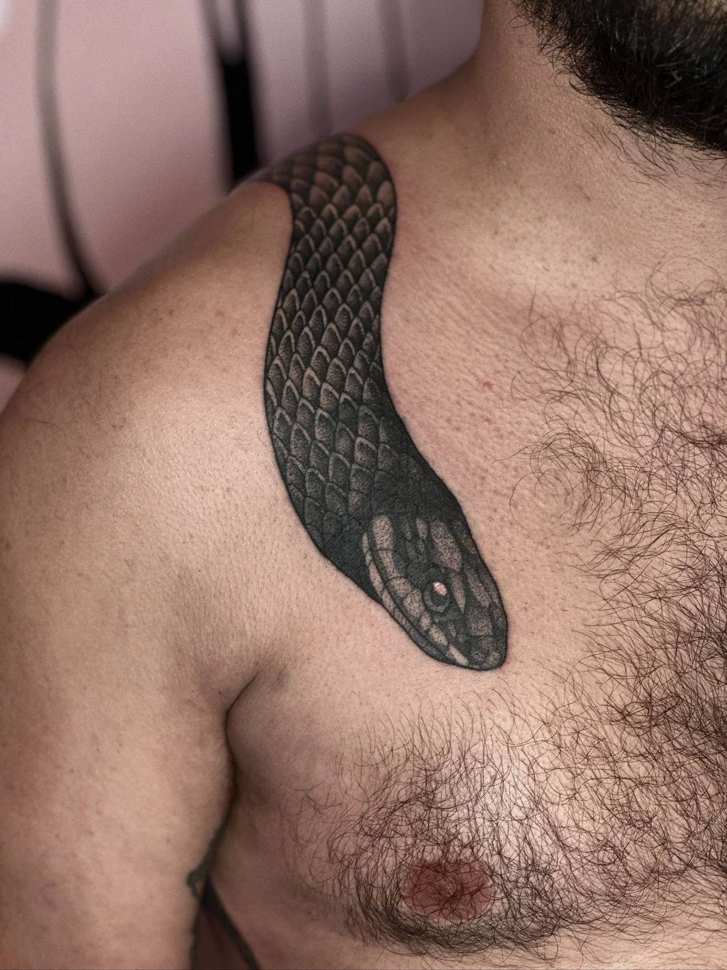 Can&rsquo;t stop staring in the mirror at this one. 🐍🖤 

I finally got my black snake&mdash;a symbol deeply rooted in Catawba culture and my art. 

Huge thanks to @thebabaluke for not only his incredible artistry but for approaching this culturally