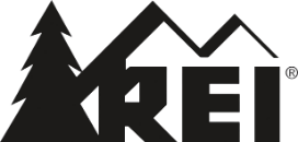 The REI logo featuring a mountain and pine tree silhouette.