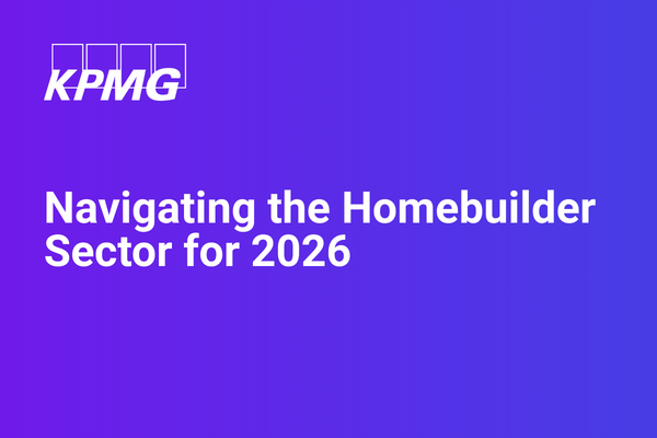 KPMG logo with the title "Navigating the Homebuilder Sector for 2026" on a purple background.
