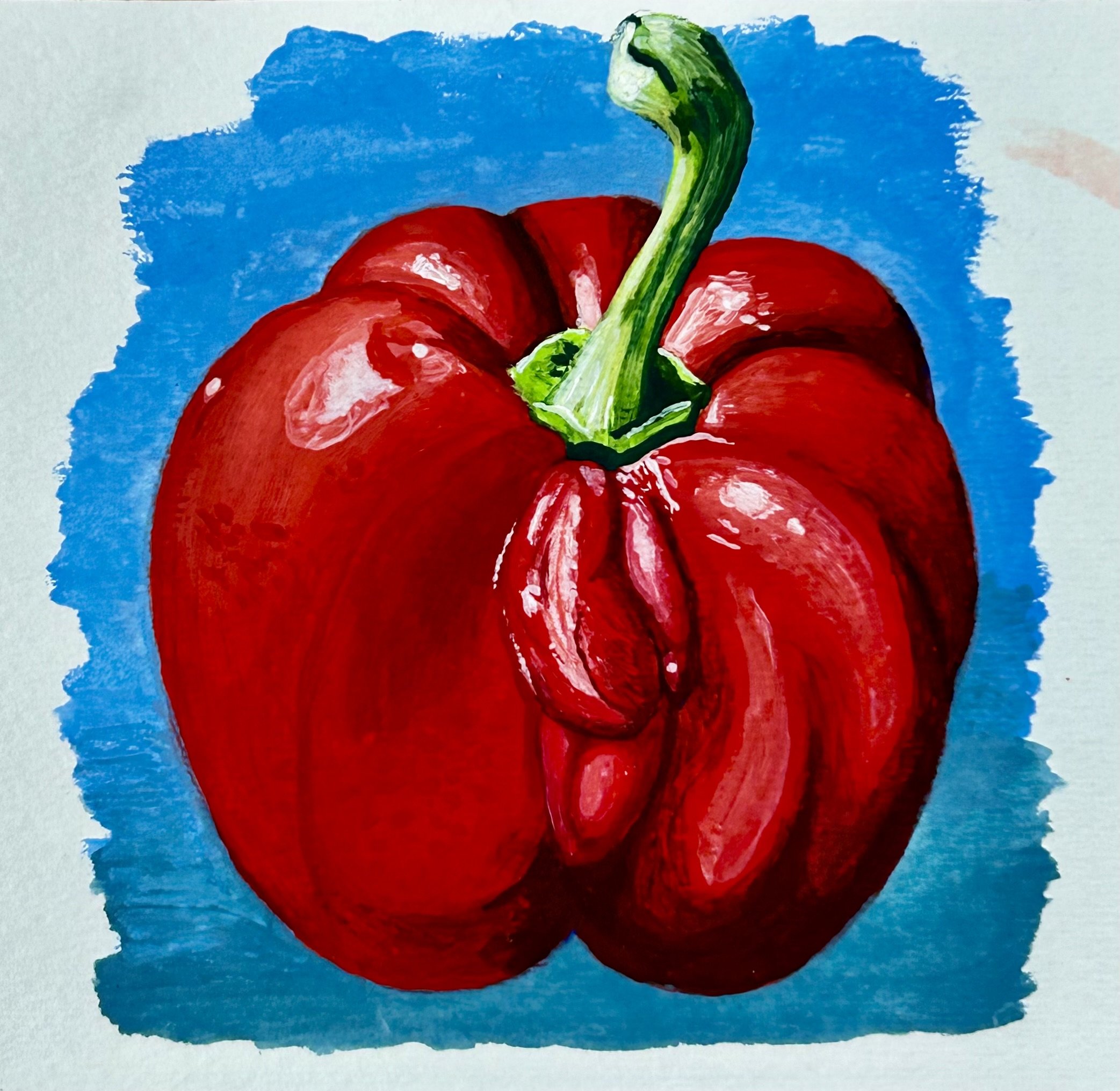 k. m. paschal, "still life study, bell pepper," gouache on paper, 2024.