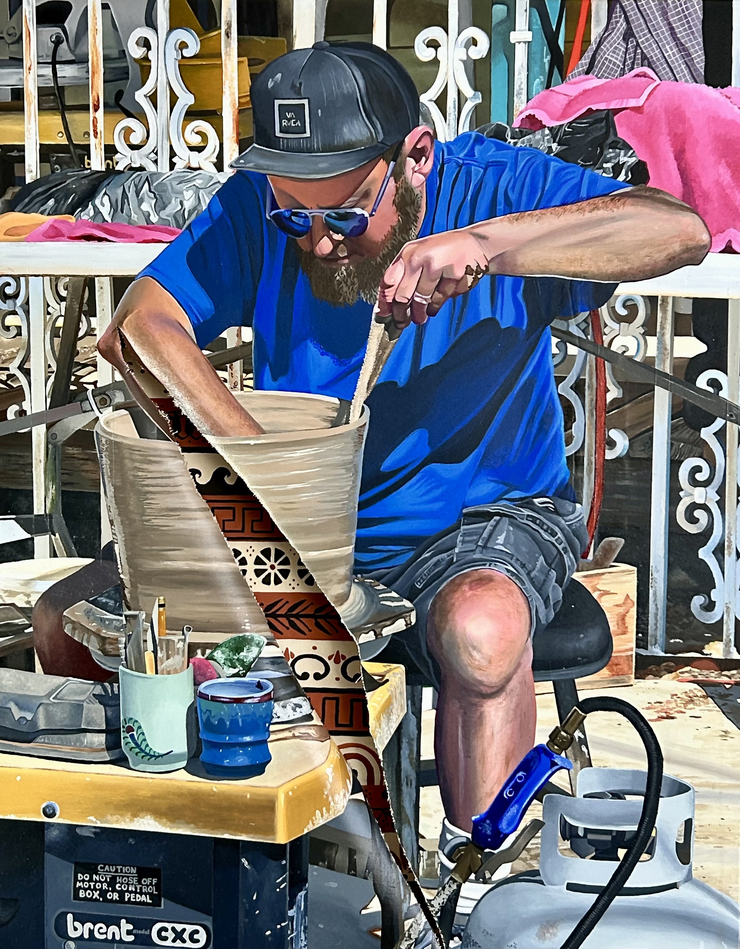 k. m. paschal, "clay weekend," acrylic on mixed surfaces, 2022-2024.