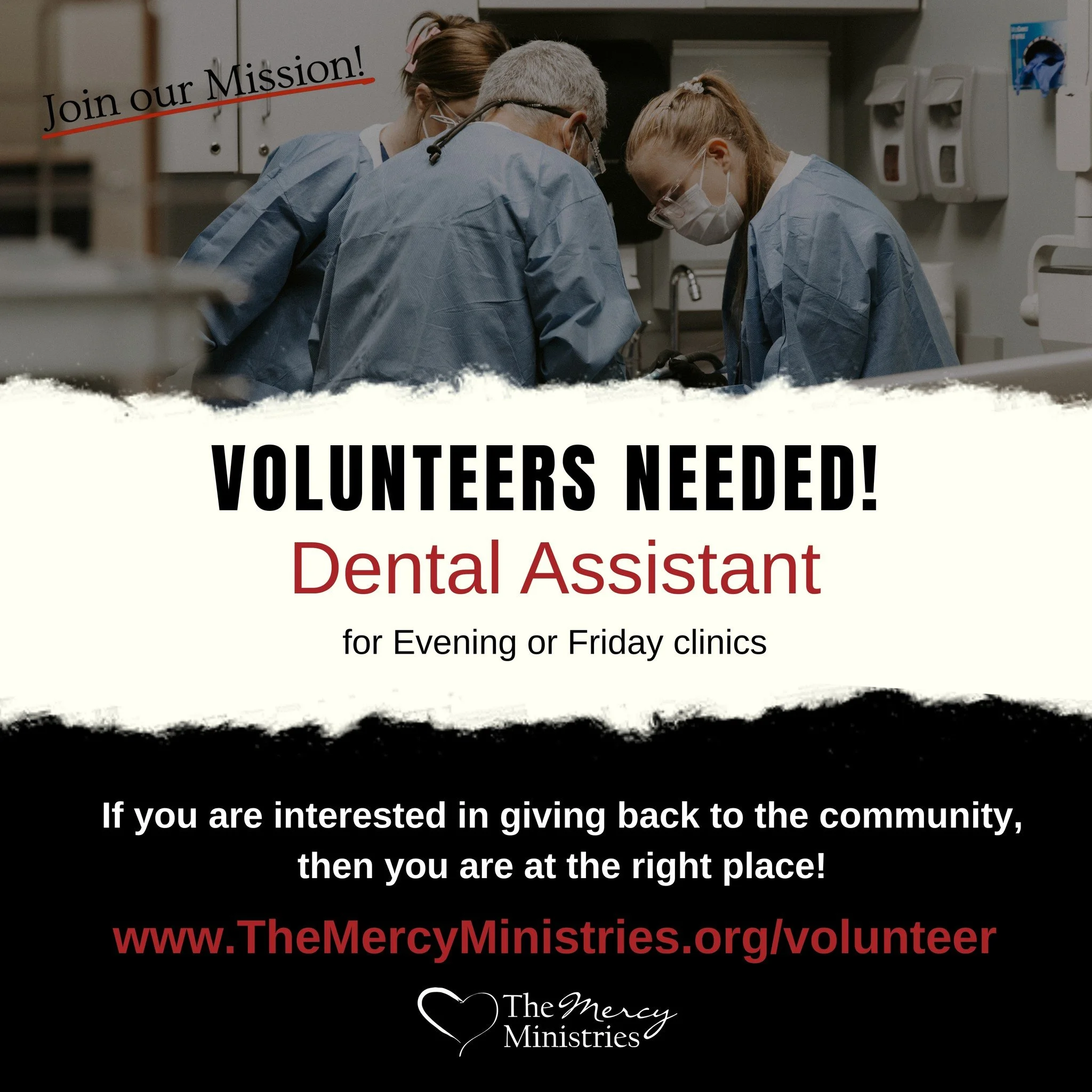 The Mercy Ministries is looking for a volunteer dental assistant to help serve at our evening or Friday dental clinics! 

If you have a heart for serving others and want to make a difference by providing healthcare and hope, we&rsquo;d love to have y