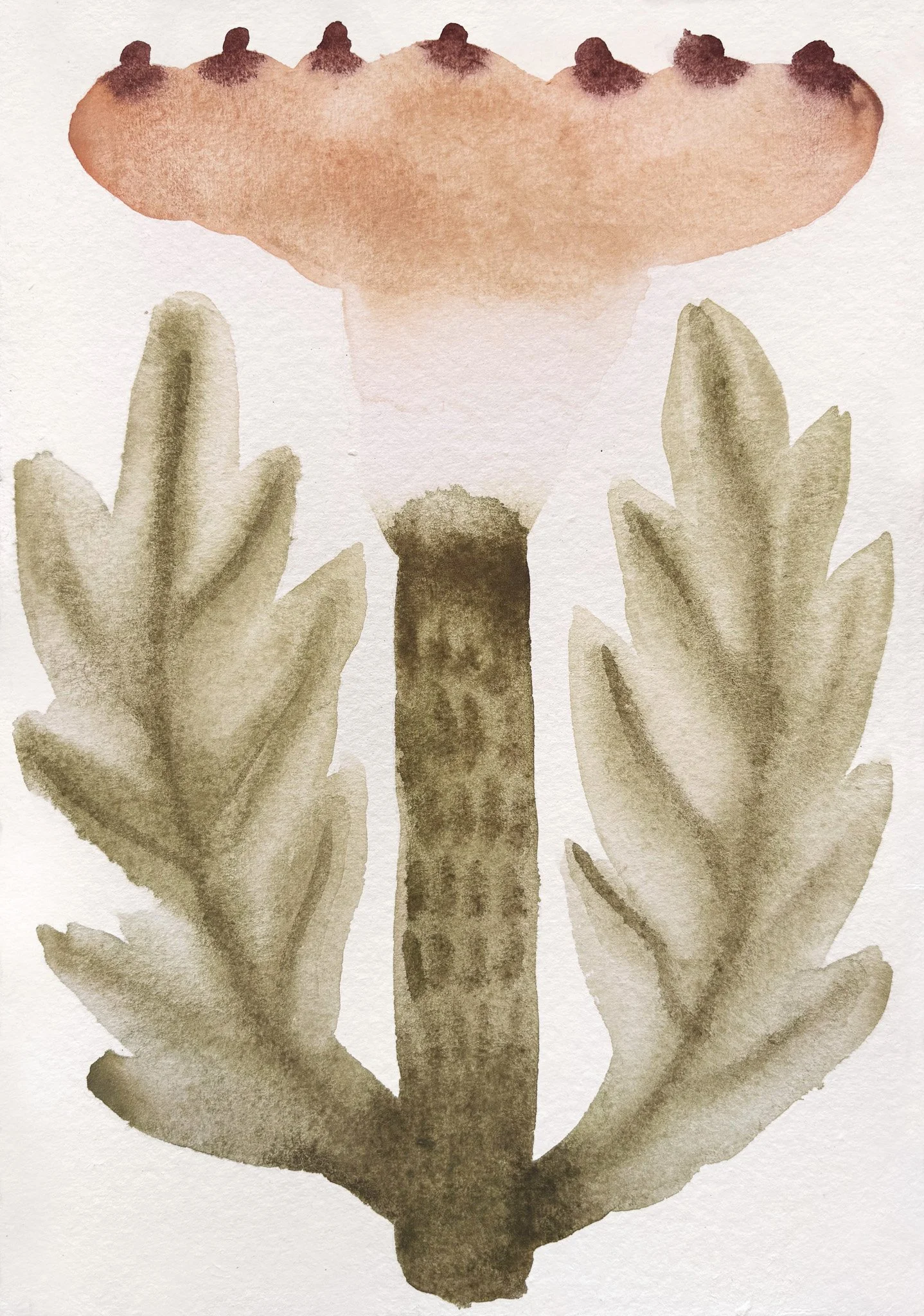 Watercolor painting of a human brain with two hands holding the bottom part.