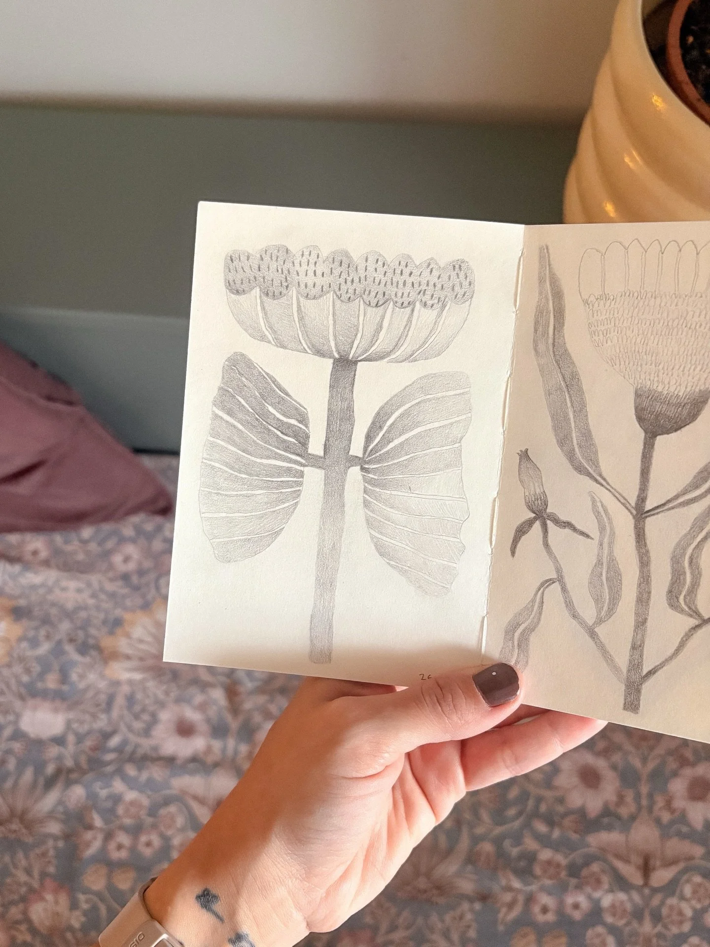 A few posts ago I mentioned that my art practice has been looking like this lately &mdash; small, more detailed drawings in my sketchbook. Pieces I can come back to for five minutes at a time, whenever the day allows it. Still, I can feel a watercolo