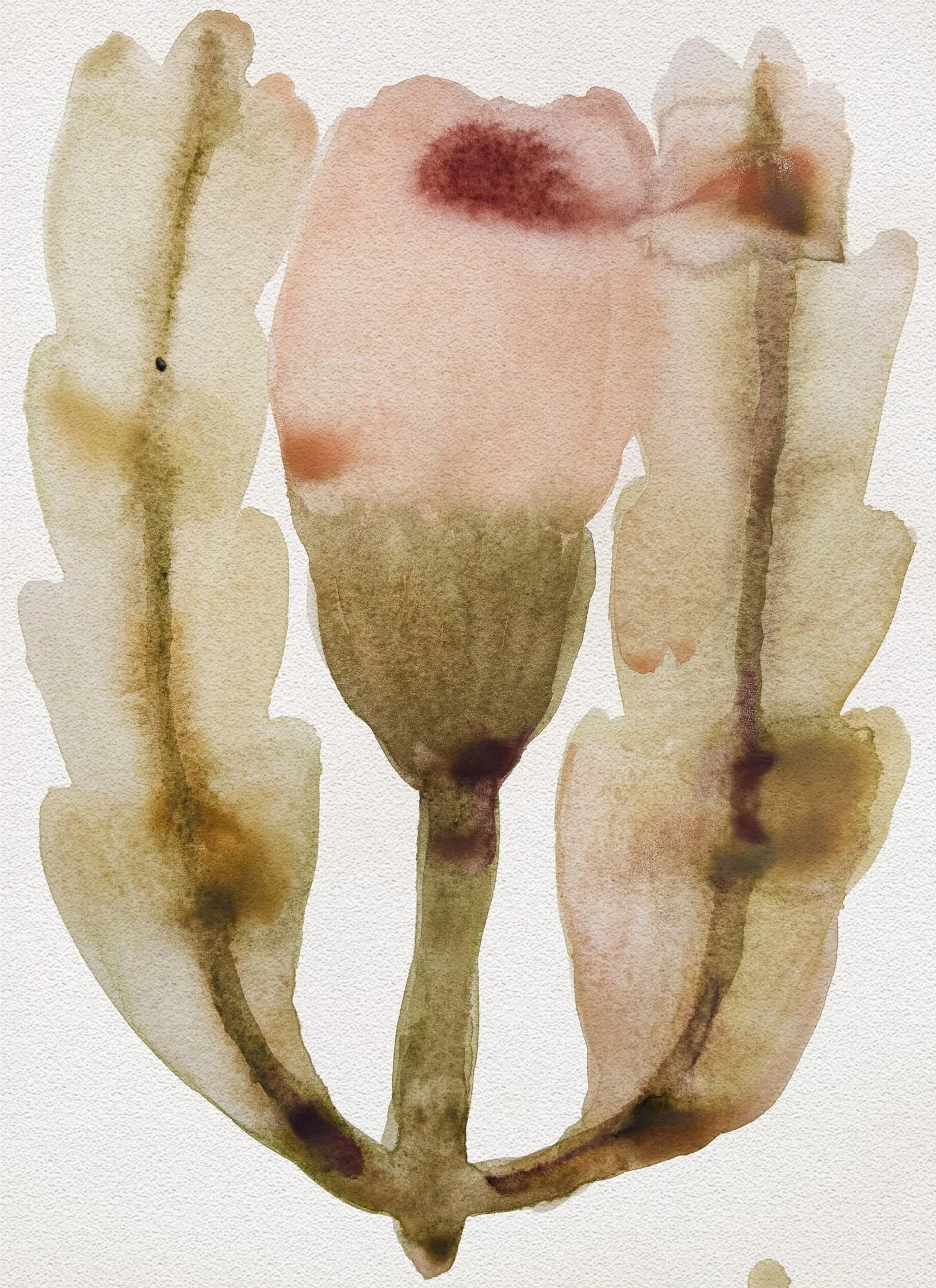 Watercolor painting of three garlic cloves with green stems.