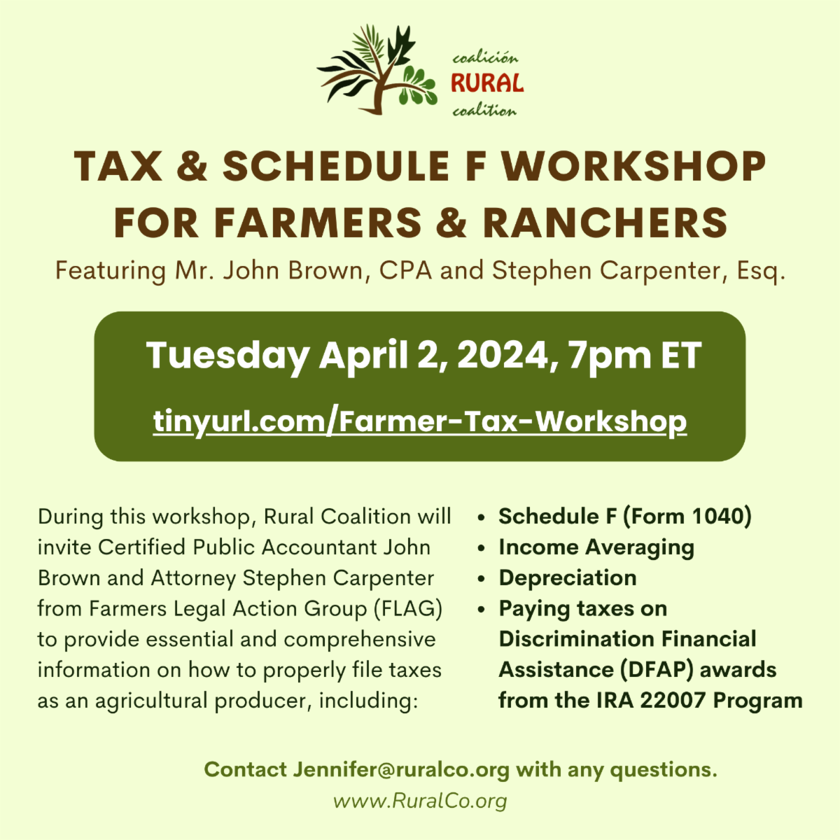 Tax &amp; Schedule F Workshop for Farmers 