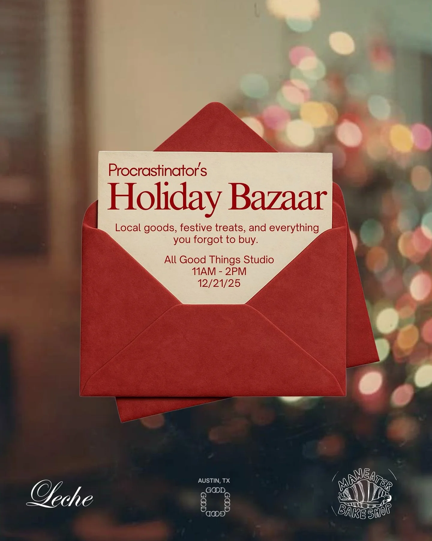 Our very first market inside All Good Things Studio!!

The Procrastinator&rsquo;s Holiday Bazaar is a love letter to shopping small, supporting Austin makers, and gathering with the artists, crafters, and people who make this city so special! SHOP SM