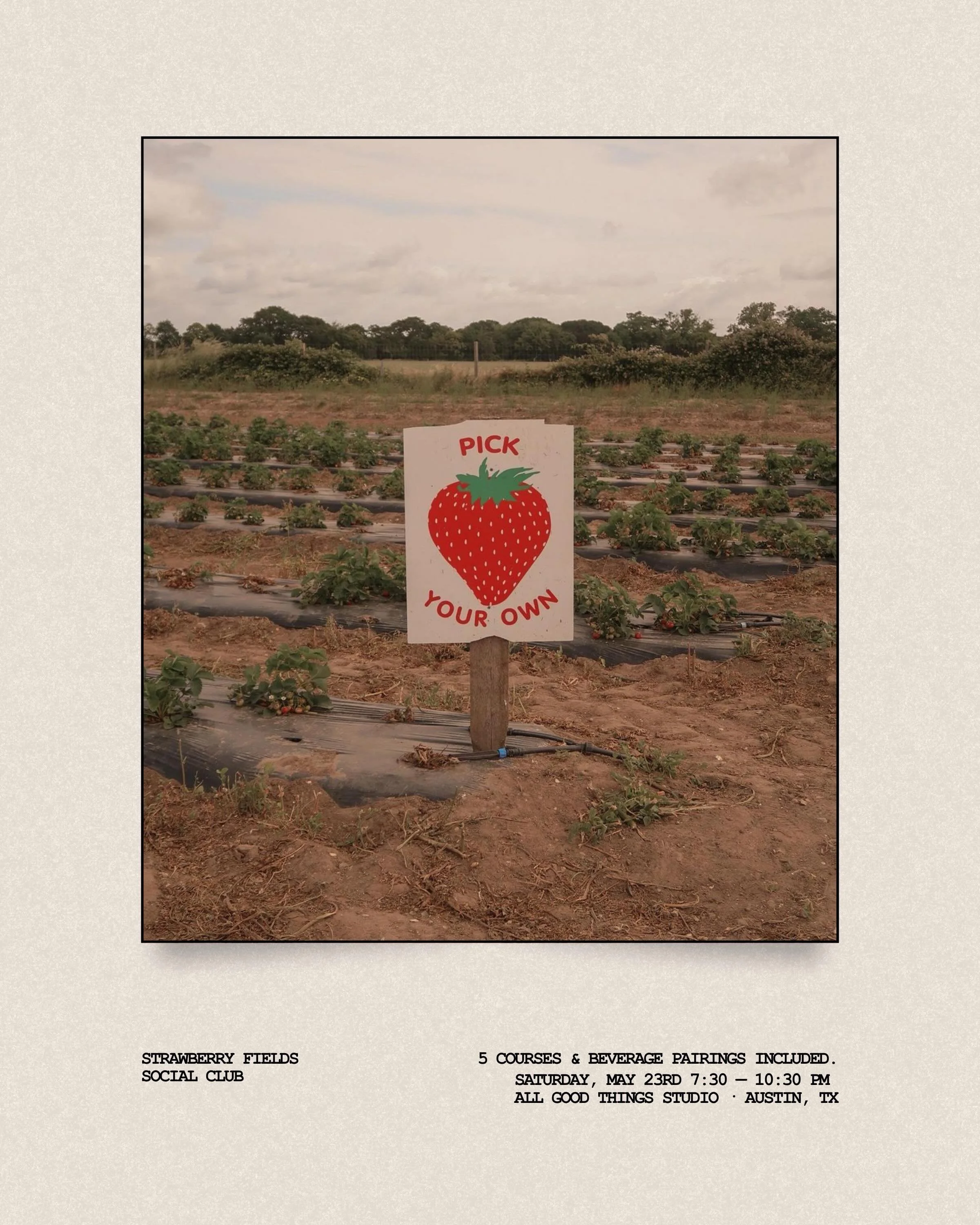 this saturday. strawberry fields social club. ✦

oishii strawberries &times; carabuena tequila &times; five courses we are genuinely thrilled to serve. al fresco, gingham everything, good people around a table built for strangers turned friends.

Lim