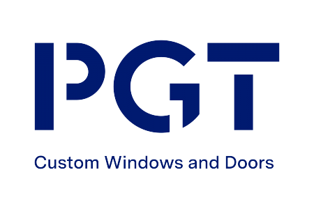 Logo for PGT with the text 'Custom Windows and Doors' beneath.