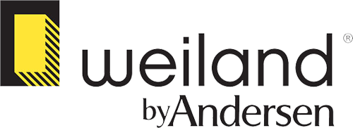 Welland by Andersen logo with black text, yellow caution tape design element on the left.