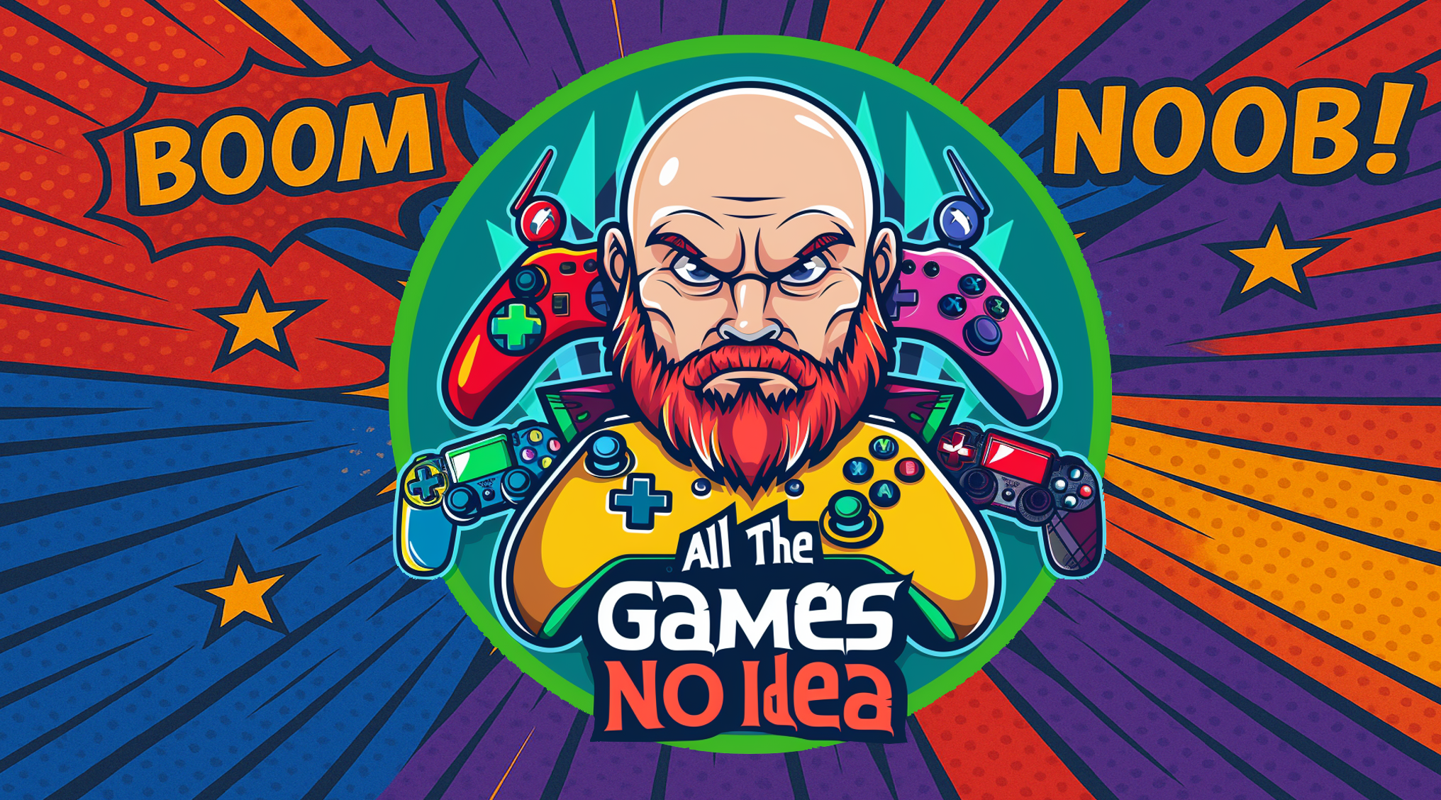 “Cartoon logo for All The Games No Idea, a YouTube gaming channel focused on indie games and gameplay.”