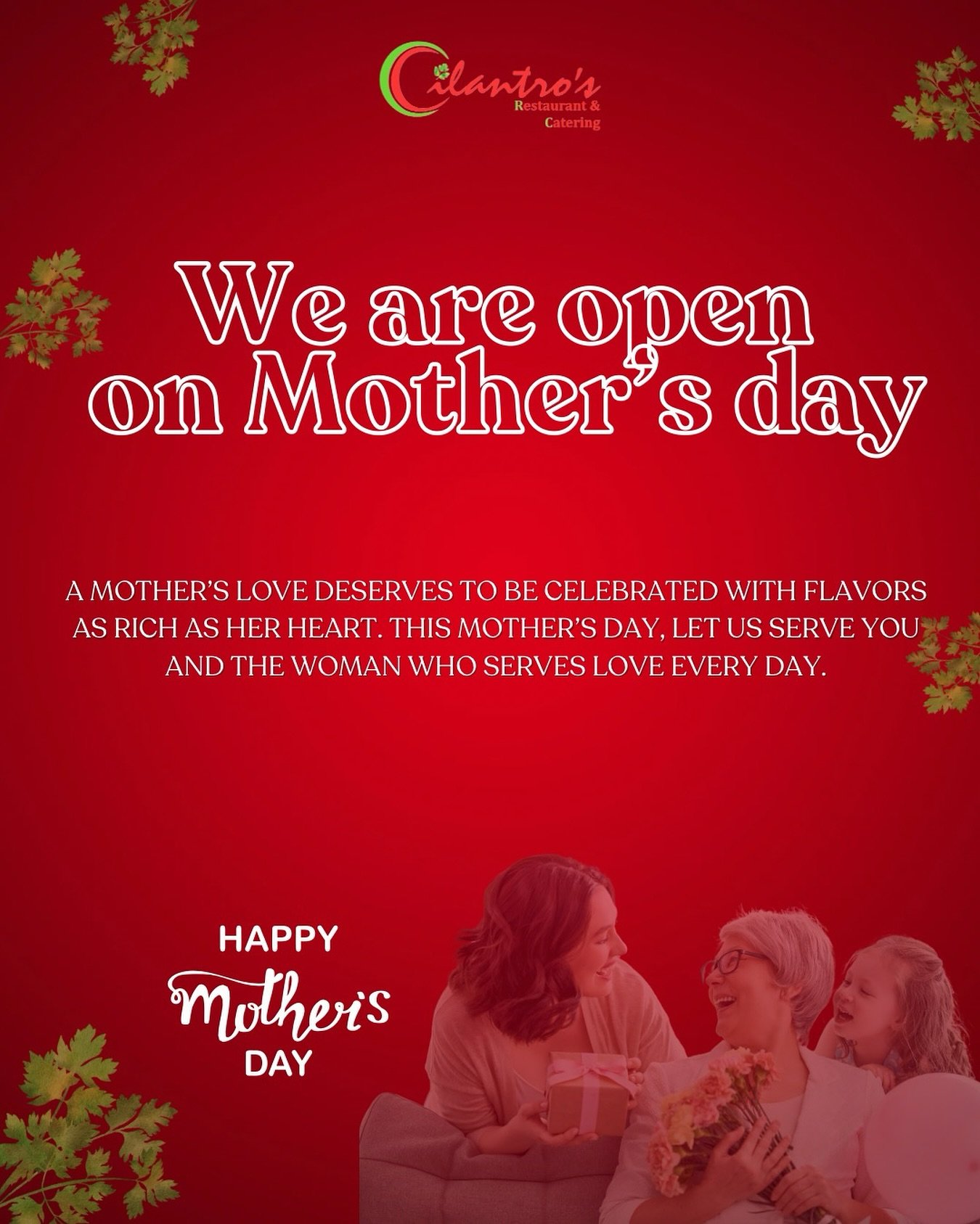 We’re open this Mother’s Day — bring Mom to Cilantro’s and make it a meal to remember. 💐🌸
Happy Mother’s day! 🌺
#mothersday #mothersdayflowers #mothersdayspecial #cilantroswinnipeg #wpg #winnipegfreepress #winnipegl