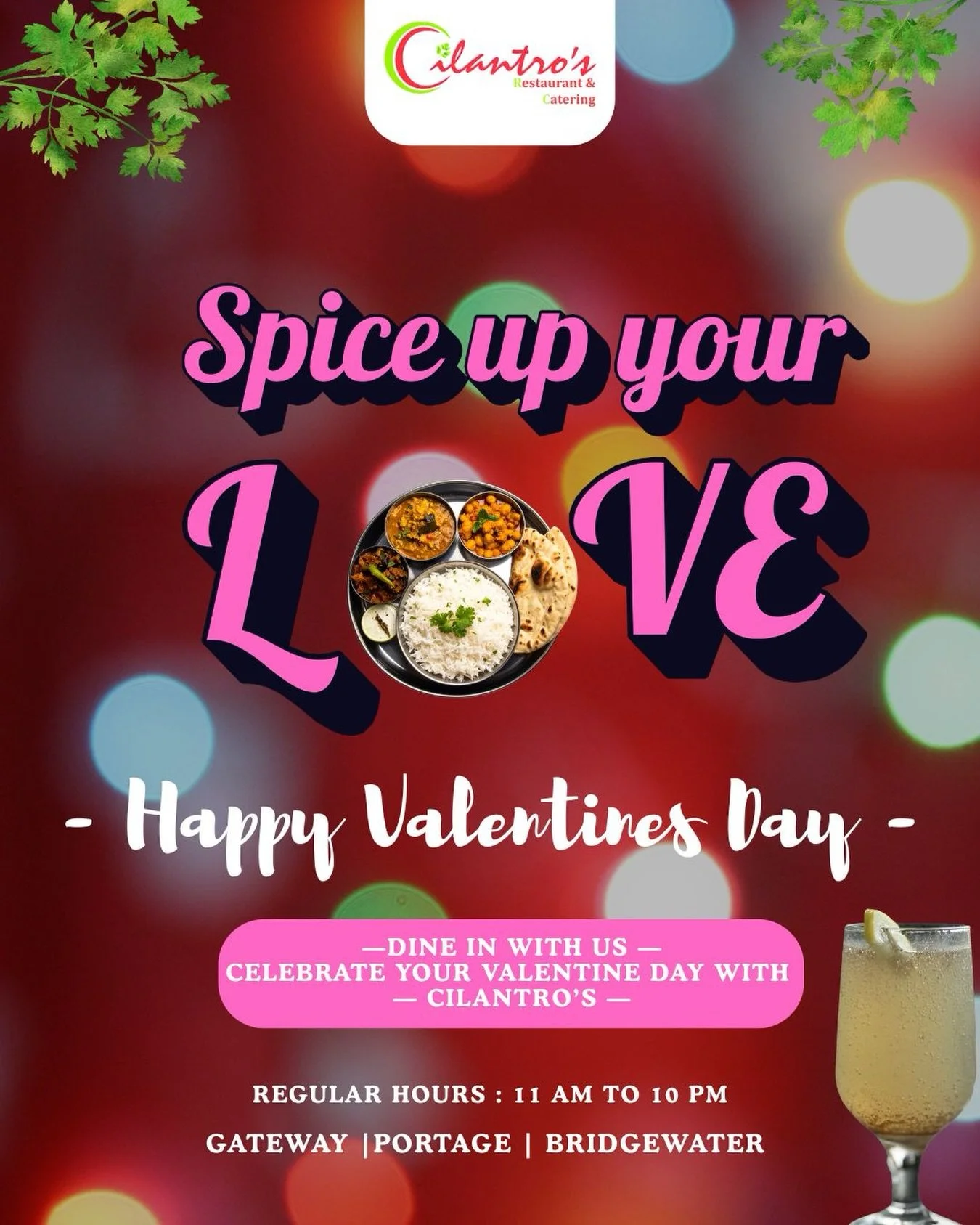 Happy Valentines Day 💘 from cilantro&rsquo;s 

- Spice up your love, Dine in with cilantro&rsquo;s this valentine 💌 🥘

Dine in | Take out | Online order
📍 Bridgewater | Portage | Gateway

#valentines #wpgfoodie #wpgfoodlovers #winnipeglocal india