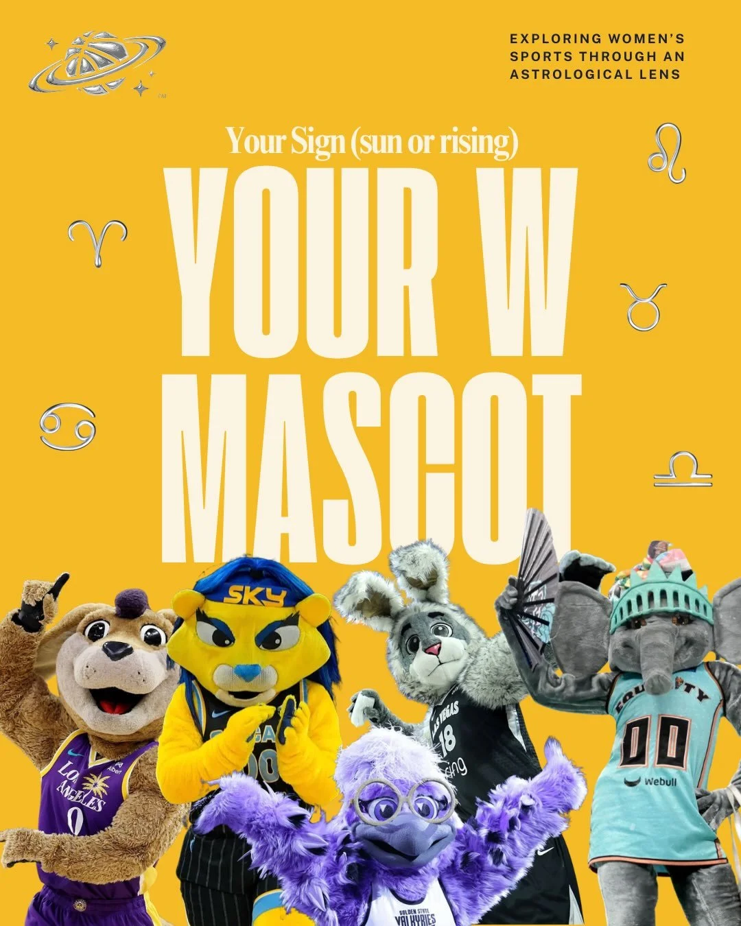 What&rsquo;s your WNBA mascot BIG THREE?

#wnba #mascots #astrology #zodiacsigns #womensbasketball