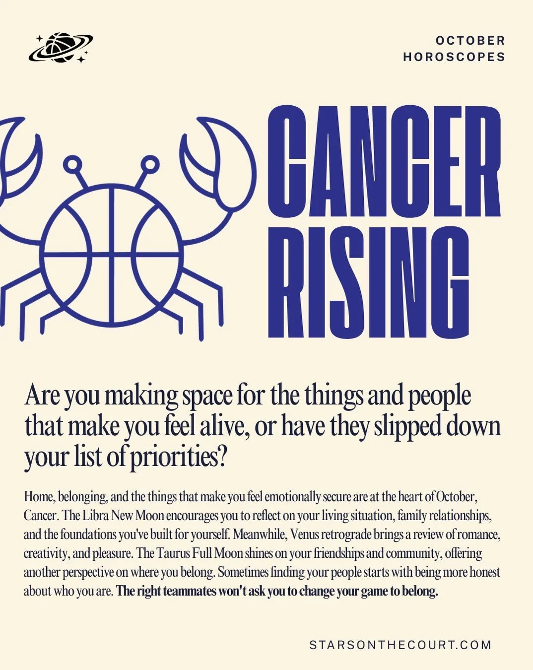 October horoscopes for all you Watery Rising&rsquo;s 🌊🏀 

#wbb #cancer #pisces #scorpio #sportsastrology