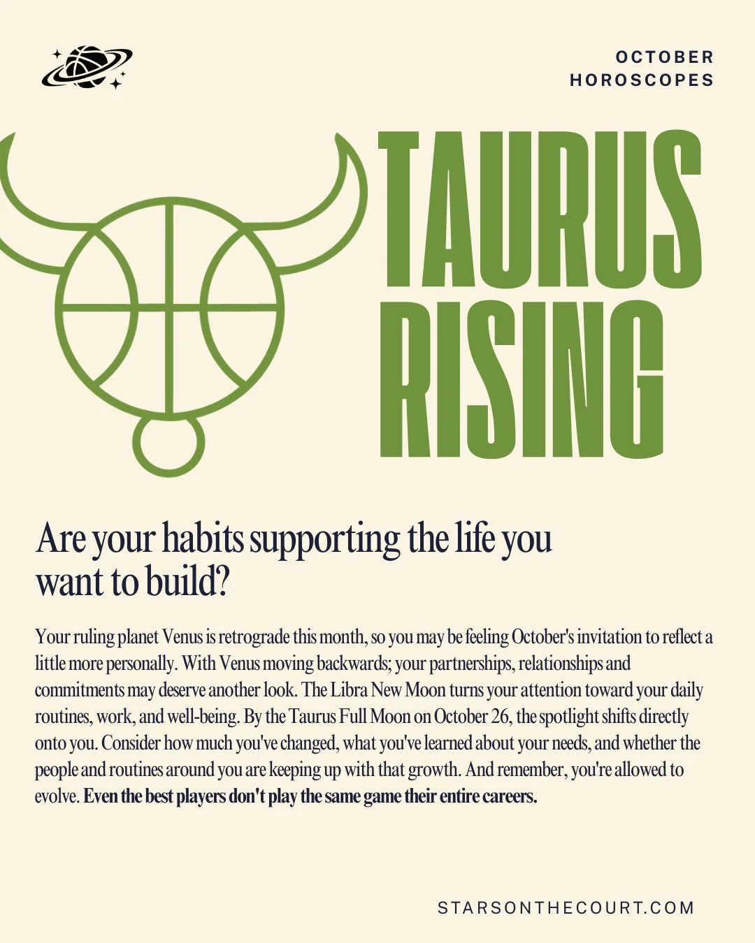 October Horoscopes for all the Earth Rising folks out there 🍃 🏀 ⛰️ ✨ 

#wnba #virgo #capricorn #taurus #sportsastrology