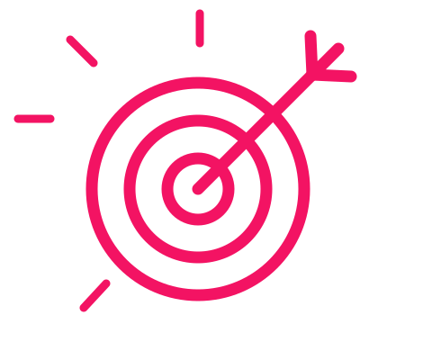 A pink target with an arrow hitting the bullseye.