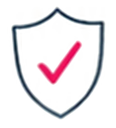 Shield with a pink checkmark in the center.
