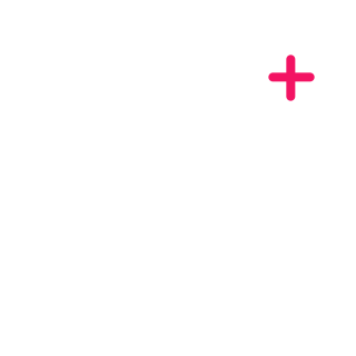 Outline of an envelope with a pink plus sign in the top right corner.
