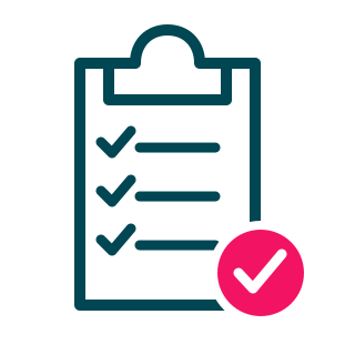 Checklist on a clipboard with a large pink checkmark