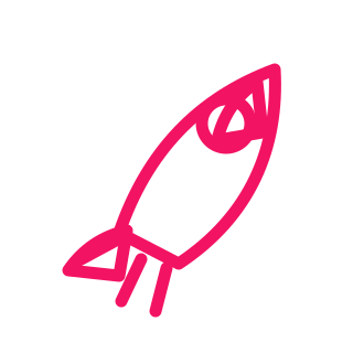 Pink outlined rocket on a black background