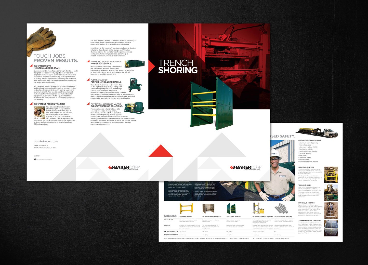 Brochure for BakerCorp featuring trench shoring solutions and equipment.