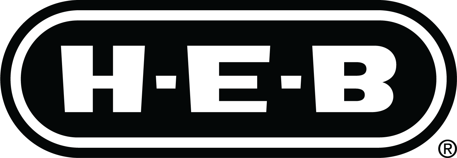H-E-B grocery store logo with white letters on a black oval background.