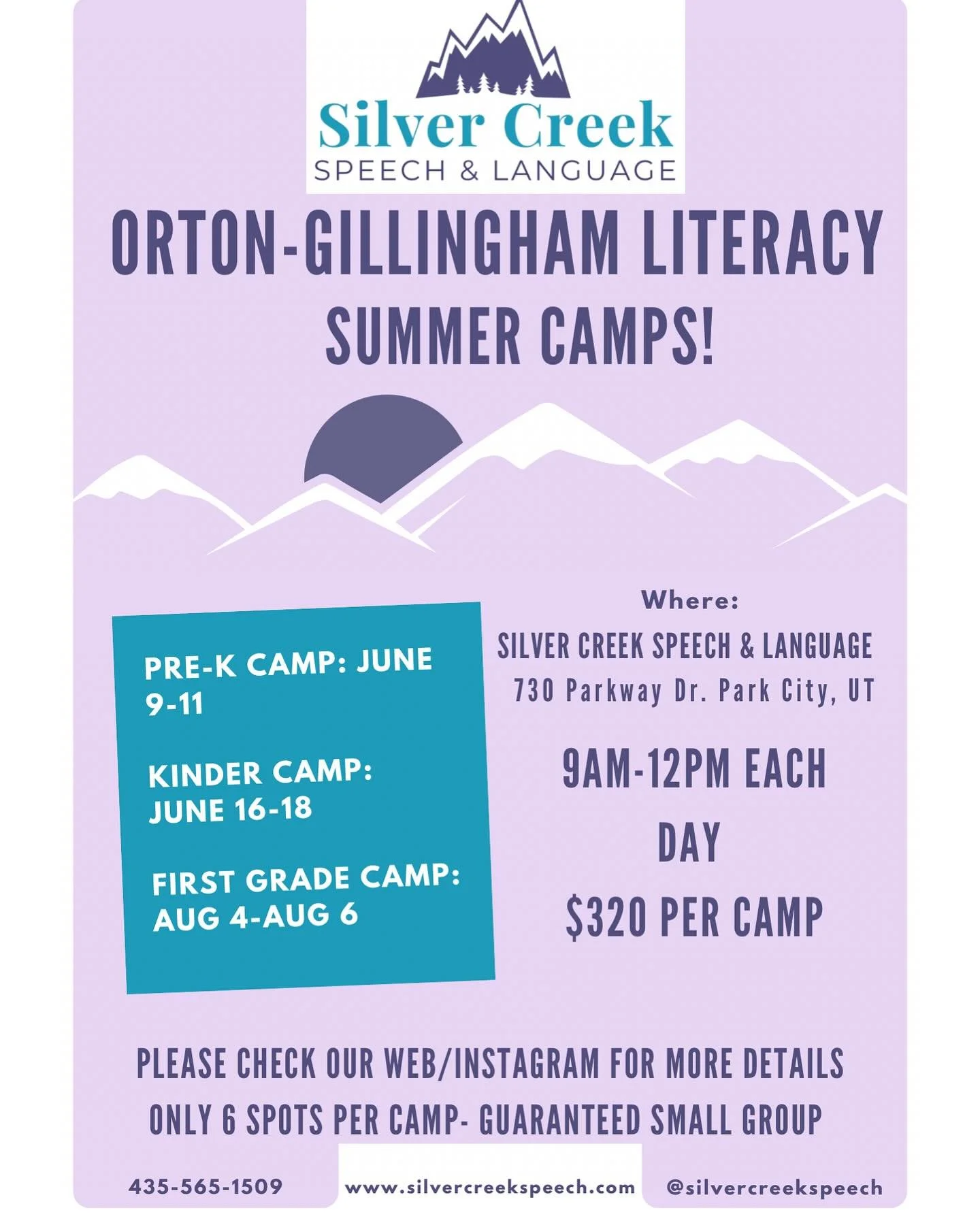 Join us for summer camp! Orton gillingham based  literacy camp with small group instruction! Sign up on our website!
#parkcity #literacymatters #summercamps #slp