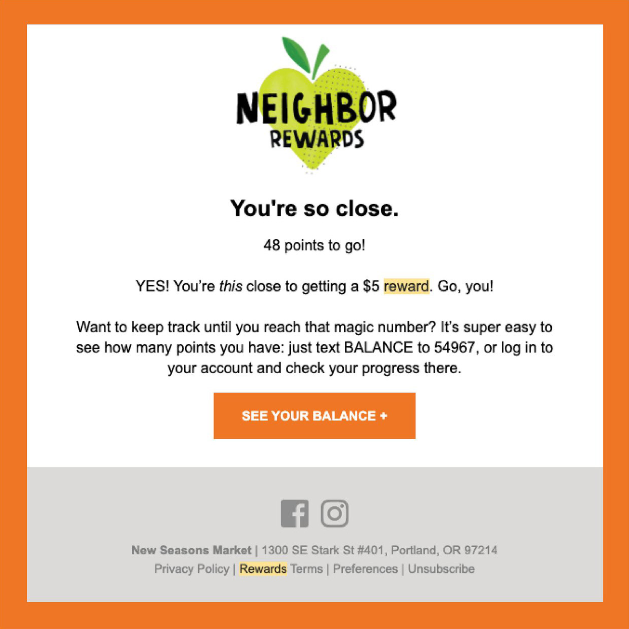 Image of point count email from old loyalty program design