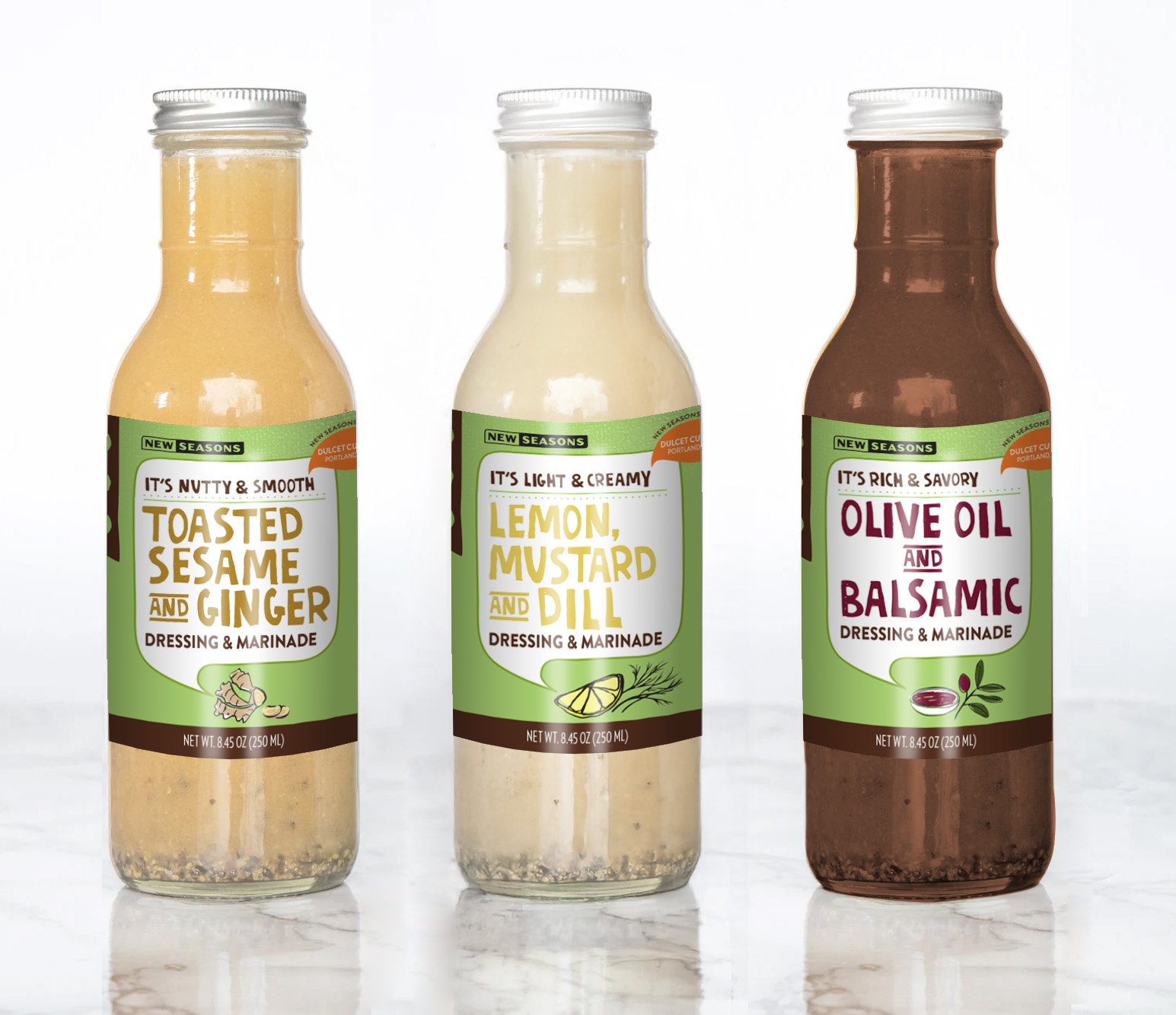 Image of salad dressings, first iteration of design