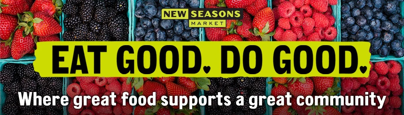 Image of Eat Good. Do Good. banner over pints of different berries.