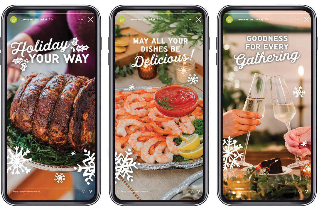 Phone mock-ups of the December holiday instagram story