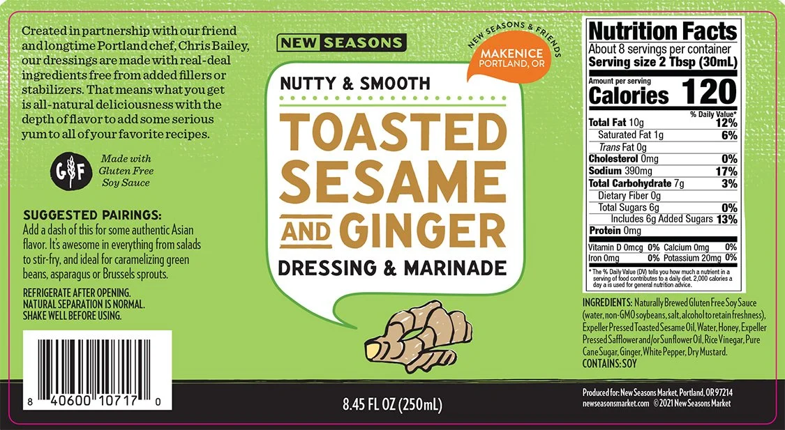 Image of salad dressings artwork, on dieline