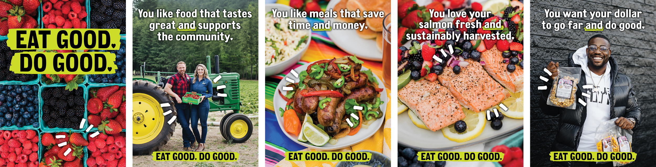 Image of 5 large posters that would hang in-store.