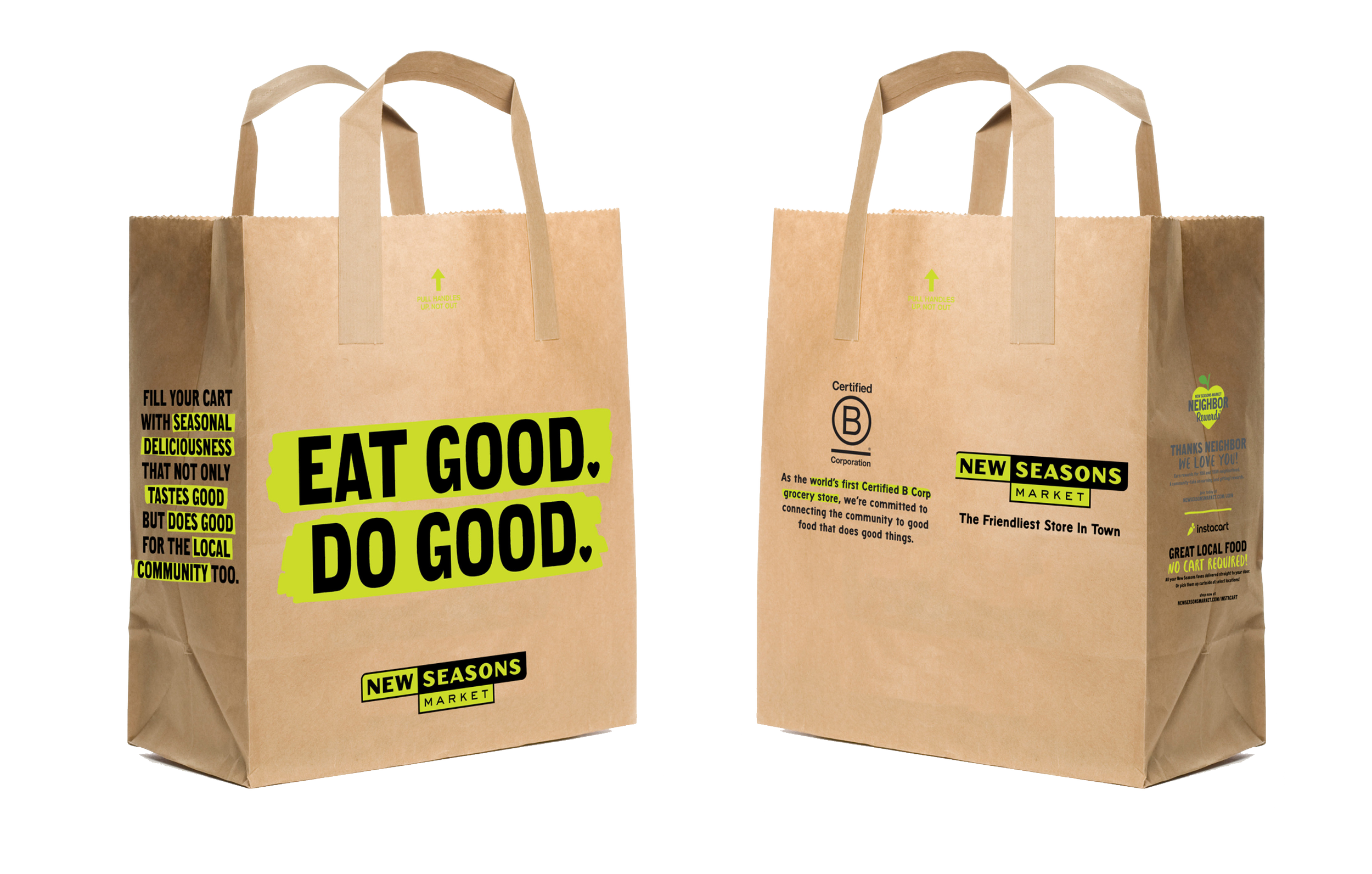 Mock-up of Eat Good. Do Good. barrel bag