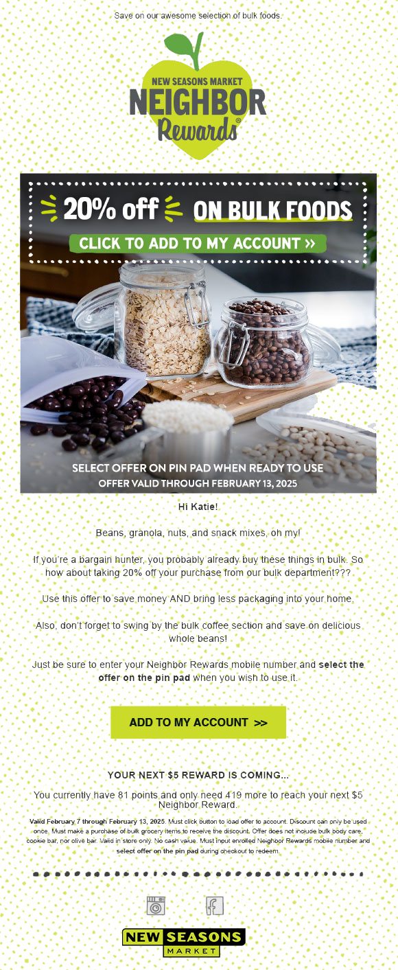 Image of email offer for loyalty program