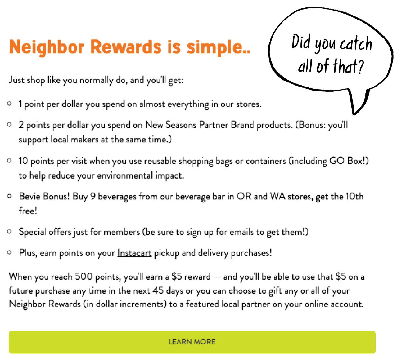 Image of website, mostly copy explaining the loyalty program