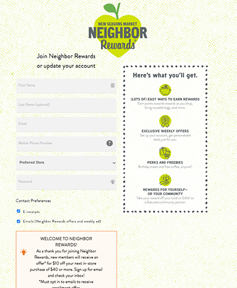 Image of loyalty sign up page