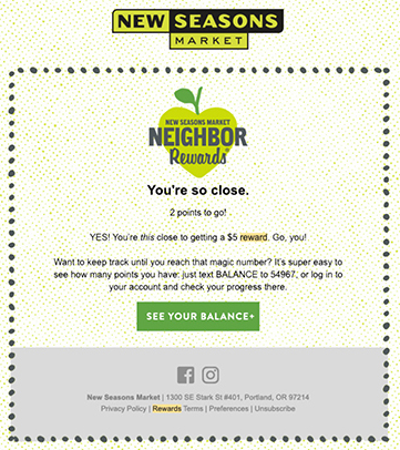 Image of email for loyalty program on updating points