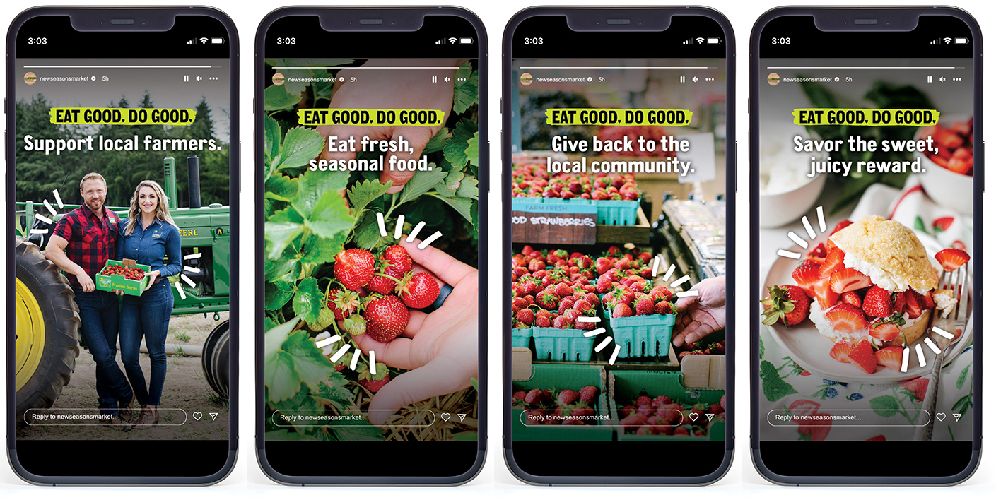 An example of instagram story with 4 different images and copy in a row
