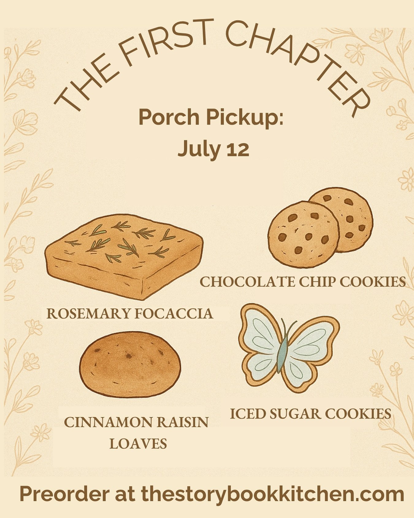 ✨ The First Chapter Is Here ✨
The Storybook Kitchen is officially opening its pages with a porch pick-up on Saturday, July 12 — and you’re invited to taste the first tale.
The week’s limited menu features:
🥖 Rosemary Focaccia
🍪 C